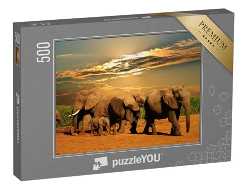 puzzleYOU: Puzzle 500 Teile „Afrikanische Elefantenherde, Addo Elephant National Park, Südafrika“ – aus der Puzzle-Kollektion Safari, Elefanten, Tiere in Savanne & Wüste von puzzleYOU