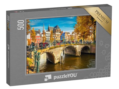 puzzleYOU: Puzzle 500 Teile „Brücken über Grachten in Amsterdam im Herbst, Niederlande“ – aus der Puzzle-Kollektion Europa von puzzleYOU