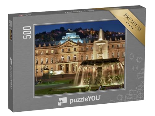 puzzleYOU: Puzzle 500 Teile „Brunnen am Neuen Schloss Stuttgart, Deutschland“ – aus der Puzzle-Kollektion Brunnen, Stuttgart, Brücken & Brunnen von puzzleYOU