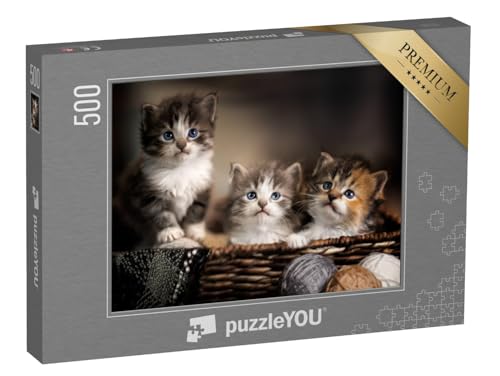 puzzleYOU: Puzzle 500 Teile „DREI niedliche Kätzchen, Großaufnahme“ – aus der Puzzle-Kollektion Katzen-Puzzles von puzzleYOU