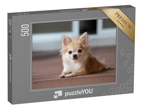 puzzleYOU: Puzzle 500 Teile „EIN Chihuahua sitzt auf dem Boden“ – aus der Puzzle-Kollektion Hunde, Chihuahua von puzzleYOU