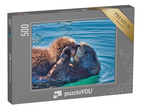 puzzleYOU: Puzzle 500 Teile „EIN Kuss von Mama für das Seeotter-Baby“ – aus der Puzzle-Kollektion Otter, Fische & Wassertiere von puzzleYOU