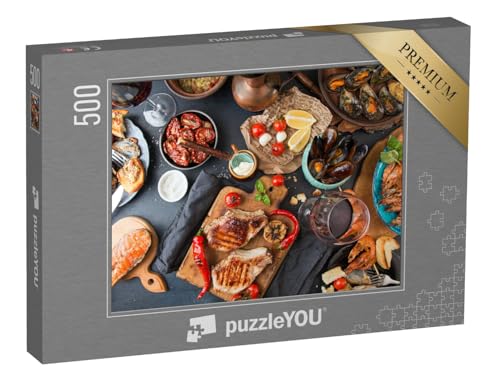 puzzleYOU: Puzzle 500 Teile „Fleisch und Meeresfrüchte vom Grill mit Gemüse“ – aus der Puzzle-Kollektion Essen und Trinken von puzzleYOU