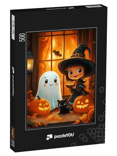 puzzleYOU: Puzzle 500 Teile „Gespenst und Hexe an Halloween“ von puzzleYOU