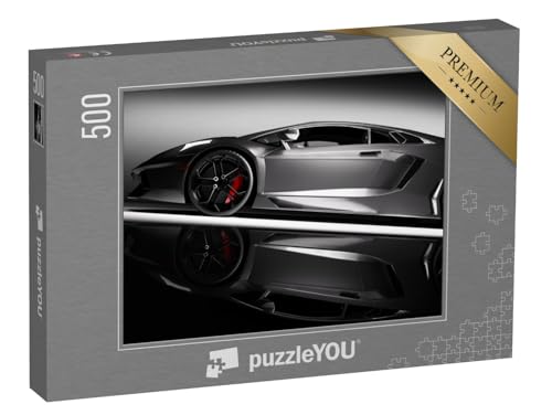 puzzleYOU: Puzzle 500 Teile „Grauer schneller Sportwagen im Scheinwerferlicht“ – aus der Puzzle-Kollektion Autos von puzzleYOU