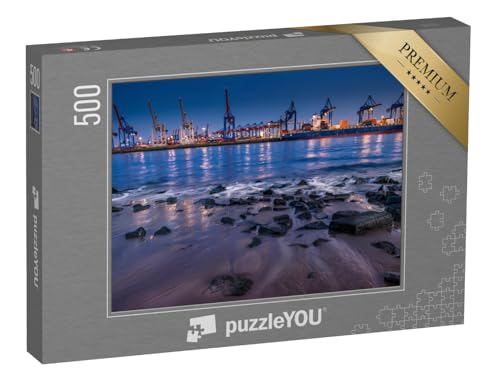 puzzleYOU: Puzzle 500 Teile „Hamburger Hafen bei Nacht“ von puzzleYOU