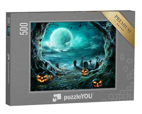 puzzleYOU: Puzzle 500 Teile „Jack 'O Lantern auf dem Friedhof unter dem Vollmond“ – aus der Puzzle-Kollektion Festtage von puzzleYOU