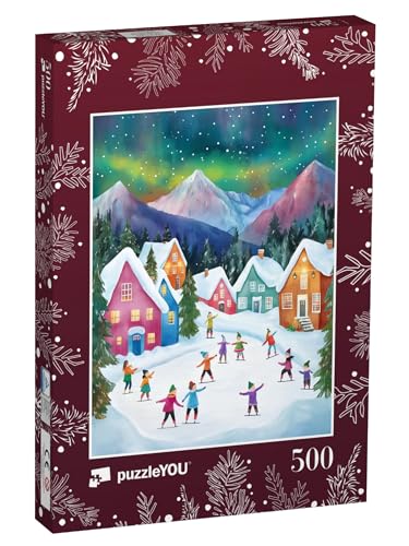 puzzleYOU: Puzzle 500 Teile „Kinder beim Eislaufen im magischen Winter-Wunderland“ – aus der Puzzle-Kollektion Weihnachten von puzzleYOU