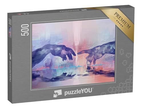 puzzleYOU: Puzzle 500 Teile „Kunstmalerei: Surrealistische Hände nach Michelangelos Meisterwerk“ – aus der Puzzle-Kollektion Kunstwerke von puzzleYOU