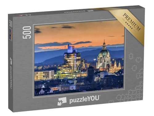 puzzleYOU: Puzzle 500 Teile „Luftbild von Hannover am Abend, Niedersachen“ – aus der Puzzle-Kollektion Niedersachsen von puzzleYOU