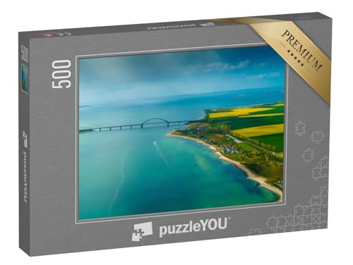 puzzleYOU: Puzzle 500 Teile „Luftbildaufnahme der Insel Fehmarn und Fehmarnsundbrücke“ – aus der Puzzle-Kollektion Fehmarn von puzzleYOU