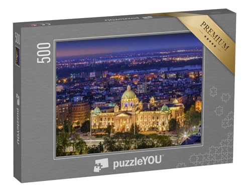 puzzleYOU: Puzzle 500 Teile „Nationalversammlung der Republik Serbien bei Nacht“ – aus der Puzzle-Kollektion Weitere Europa-Motive von puzzleYOU