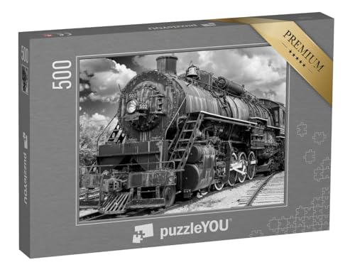 puzzleYOU: Puzzle 500 Teile „Schwarz-Weiß-Foto eines Alten Dampfzuges“ – aus der Puzzle-Kollektion Lokomotive von puzzleYOU