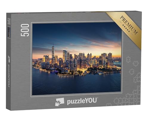 puzzleYOU: Puzzle 500 Teile „Skyline von New York im Sonnenaufgang, New York, USA“ – aus der Puzzle-Kollektion USA, Skylines, New York, Wolkenkratzer, Skyline Manhattan von puzzleYOU