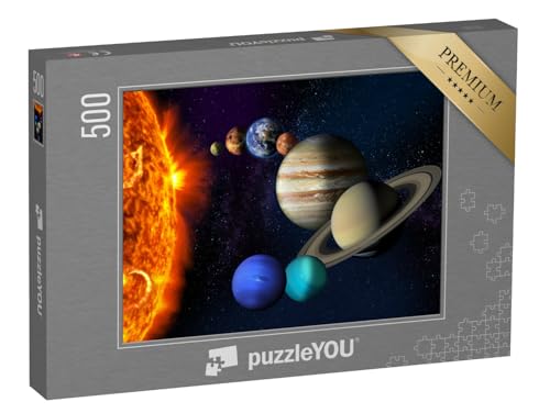 puzzleYOU: Puzzle 500 Teile „Sonne und die Planeten unseres Sonnensystems vor einem sternenklaren Hintergrund“ – aus der Puzzle-Kollektion Weltraum, Universum von puzzleYOU