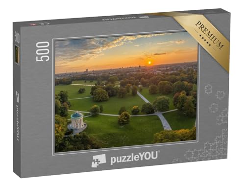 puzzleYOU: Puzzle 500 Teile „Sonnenuntergang im Englischen Garten in München, Bayern“ – aus der Puzzle-Kollektion Parks, München, Deutsche Städte, Blumen & Pflanzen, Deutsche Großstädte von puzzleYOU