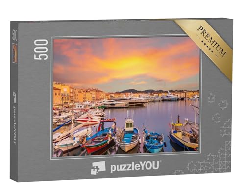 puzzleYOU: Puzzle 500 Teile „Sonnenuntergang über der Altstadt von Saint Tropez, Frankreich“ von puzzleYOU