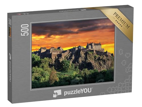 puzzleYOU: Puzzle 500 Teile „Spektakulärer Sonnenuntergang am Hügel des Edinburgh Castle, Schottland“ – aus der Puzzle-Kollektion Schottland von puzzleYOU