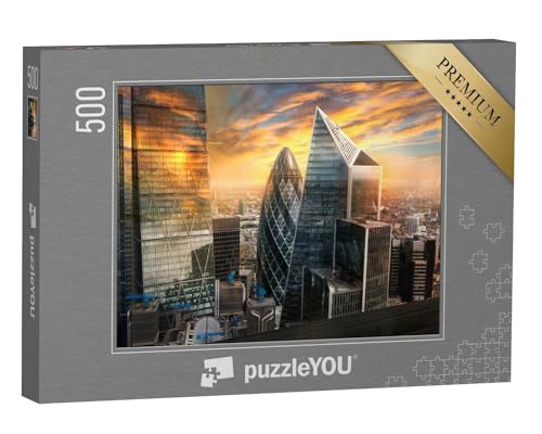 puzzleYOU: Puzzle 500 Teile „Stadt London, Großbritannien, Skyline mit Blick auf das berühmte Bankenviertel“ – aus der Puzzle-Kollektion Wolkenkratzer von puzzleYOU