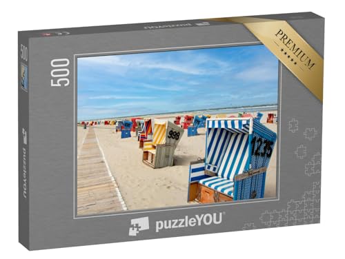 puzzleYOU: Puzzle 500 Teile „Strandkörbe an einem Sandstrand mit blauem Himmel, Langeoog, Niedersachsen“ – aus der Puzzle-Kollektion Langeoog von puzzleYOU