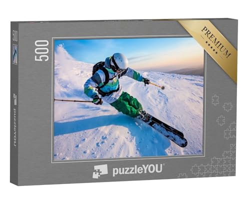 puzzleYOU: Puzzle 500 Teile „Talabfahrt beim Skifahren“ – aus der Puzzle-Kollektion Sport, Winter, Himmel & Jahreszeiten von puzzleYOU