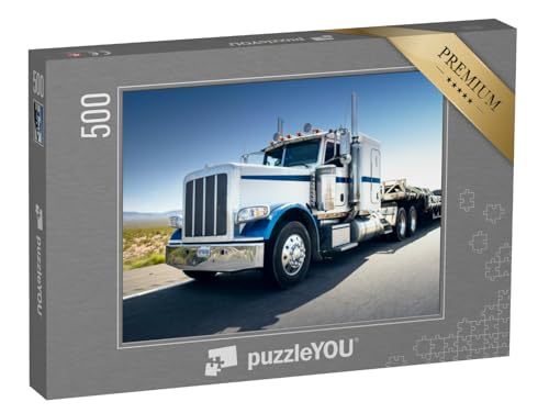 puzzleYOU: Puzzle 500 Teile „Transporter auf der Straße, eindrucksvoller Truck“ – aus der Puzzle-Kollektion Trucks & LKW von puzzleYOU