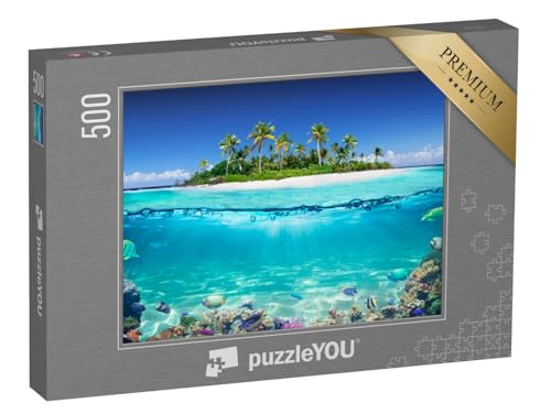 puzzleYOU: Puzzle 500 Teile „Tropische Insel und Korallenriff, Ansicht mit Wasserlinie“ – aus der Puzzle-Kollektion Südsee von puzzleYOU