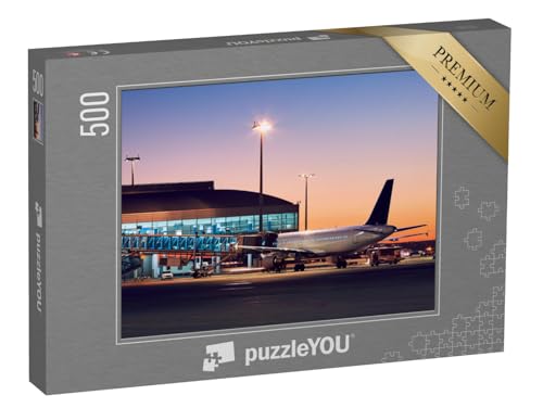 puzzleYOU: Puzzle 500 Teile „Vorbereitung des Flugzeugs vor dem Flug in den Abendhimmel“ – aus der Puzzle-Kollektion Flughafen von puzzleYOU