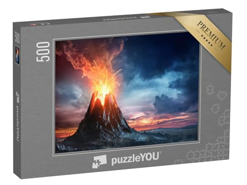 puzzleYOU: Puzzle 500 Teile „Vulkanischer Berg in Eruption, Vulkanausbruch, 3D-Illustration“ – aus der Puzzle-Kollektion Vulkane von puzzleYOU