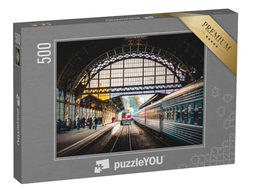 puzzleYOU: Puzzle 500 Teile „Zugeinfahrt in den Bahnhof“ – aus der Puzzle-Kollektion Eisenbahn, Lokomotive von puzzleYOU