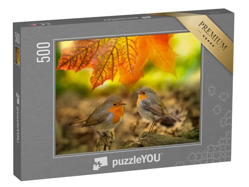 puzzleYOU: Puzzle 500 Teile „Zwei Rotkehlchen im Herbstwald“ – aus der Puzzle-Kollektion Rotkehlchen von puzzleYOU