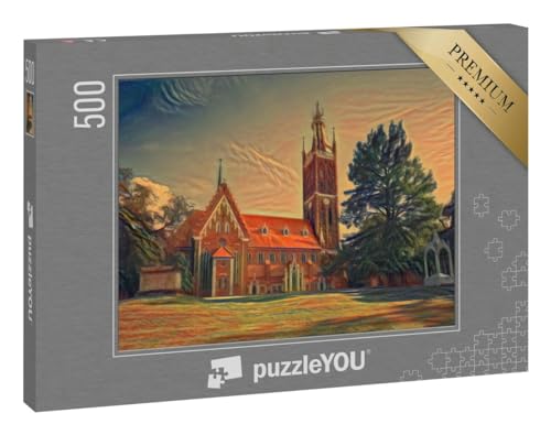 puzzleYOU: Puzzle 500 Teile „im Stil von Edvard Munch, Der Schrei - St. Petri Kirche in Wörlitz, Dessau, Sachsen-Anhalt, Deutschland“ von puzzleYOU