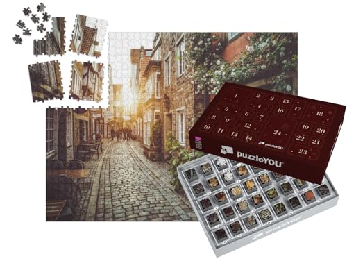 puzzleYOU: Puzzle-Adventskalender | „Alte Gassen im Abendlicht“ – aus der Puzzle-Kollektion Bremen, Deutsche Großstädte von puzzleYOU