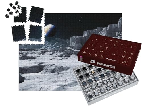 puzzleYOU: Puzzle-Adventskalender | „Blick auf die Erde vom Mond, 3D-Rendering“ – aus der Puzzle-Kollektion Weltraum, Universum von puzzleYOU