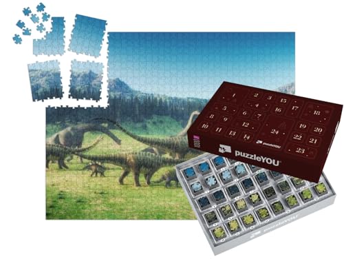 puzzleYOU: Puzzle-Adventskalender | „Dinosaurier auf dem Tal, 3D-Illustration“ – aus der Puzzle-Kollektion Dinosaurier, Tiere aus Fantasy & Urzeit von puzzleYOU