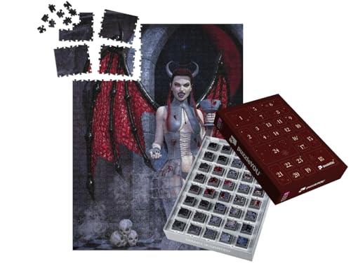 puzzleYOU: Puzzle-Adventskalender | „Fantasy-Bild: weiblicher Dämon mit einem Kelch mit Blut, 3D-Illustration“ – aus der Puzzle-Kollektion Vampire von puzzleYOU