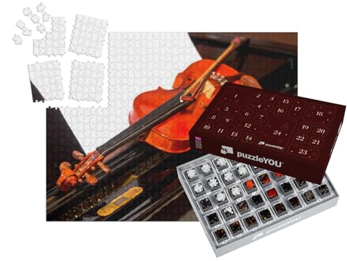 puzzleYOU: Puzzle-Adventskalender | „Geige und Fiedelstock auf einem Klavier“ – aus der Puzzle-Kollektion Musik, Menschen von puzzleYOU