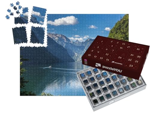 puzzleYOU: Puzzle-Adventskalender | „Idyllischer Alpensee: Königssee, Berchtesgaden, Bayern“ – aus der Puzzle-Kollektion Seen, Königssee, Berchtesgaden, Flüsse & Seen von puzzleYOU