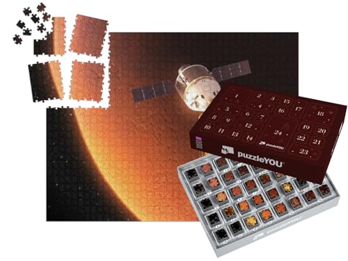 puzzleYOU: Puzzle-Adventskalender | „Interplanetarische Raumstation im Orbit des Roten Planeten, 3D-Szene“ – aus der Puzzle-Kollektion Weltraum, Universum von puzzleYOU