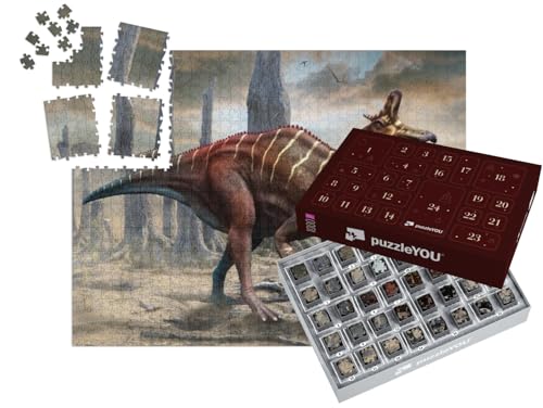 puzzleYOU: Puzzle-Adventskalender | „Lambeosaurus aus der Kreidezeit, 3D-Illustration“ – aus der Puzzle-Kollektion Dinosaurier, Tiere aus Fantasy & Urzeit von puzzleYOU