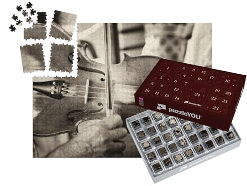 puzzleYOU: Puzzle-Adventskalender | „Musik: Geige, Violine, Vintage-Design“ – aus der Puzzle-Kollektion Musik, Menschen von puzzleYOU