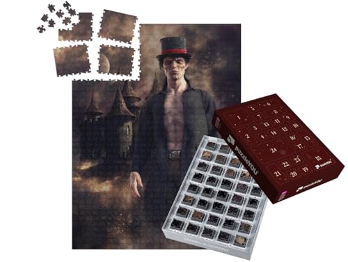 puzzleYOU: Puzzle-Adventskalender | „Nachtszene mit Vampir vor Einer nebligen Schlosskulisse, 3D-Illustration“ – aus der Puzzle-Kollektion Vampire von puzzleYOU