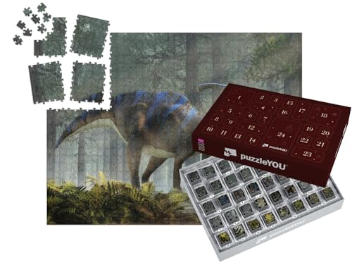 puzzleYOU: Puzzle-Adventskalender | „Parasaurolophus, eine Art pflanzenfressender Dinosaurier, 3D-Rendering“ – aus der Puzzle-Kollektion Dinosaurier von puzzleYOU