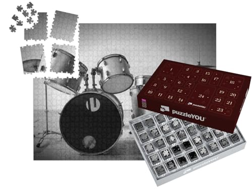 puzzleYOU: Puzzle-Adventskalender | „Schlagzeug, schwarz-weiß“ – aus der Puzzle-Kollektion Musik, Menschen von puzzleYOU