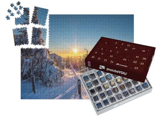 puzzleYOU: Puzzle-Adventskalender | „Sonnenlicht am Fichtelberg Deutschland“ von puzzleYOU