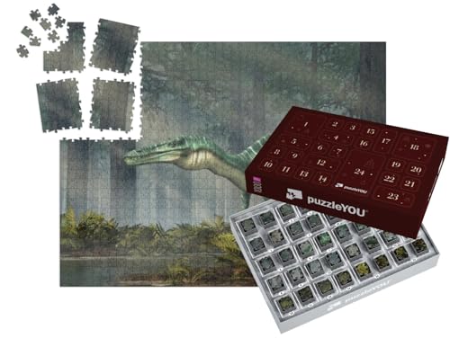 puzzleYOU: Puzzle-Adventskalender | „Suchomimus, EIN Dinosaurier der Kreidezeit, 3D-Illustration“ – aus der Puzzle-Kollektion Dinosaurier, Tiere aus Fantasy & Urzeit von puzzleYOU