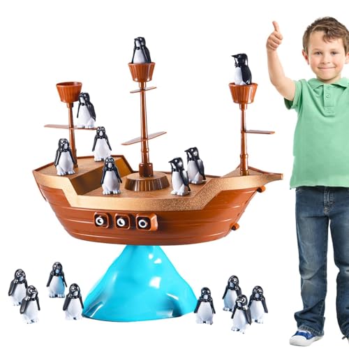 puzzlegame Balance Stapelspielzeug | Brettspiele für Kinder mit Piratenschiff-Pinguin-Design | Niedliche Figur Balance Blocks Lernspielzeug für Kinder Balance Stacking Game von puzzlegame