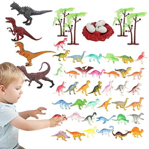 puzzlegame Dinosaurier-Figuren-Spielset - 52-teiliges Dinosaurier-Spielzeug STEM-Lernspielset | Realistisches Dinosaurier-Set mit Dino-Eiern, Bäumen und Aufbewahrungsbox, Dinosaurier-Figuren, von puzzlegame