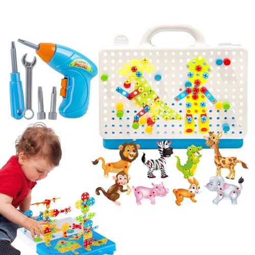 puzzlegame Elektrisches Bohrpuzzle-Spielset, kreatives Bohrpuzzle-Set - 289 Teile/satz Werkzeug-Lernset - Technische Bauprojekte, Bausteine, Kinderpuzzle, lustiges Konstruktionsspielzeug für 4–6 Jahre von puzzlegame