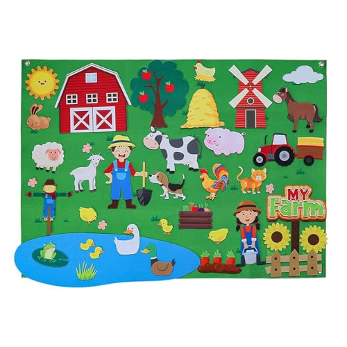 puzzlegame Filz-Farm-Geschichtentafel-Set, 1,1 m Flauschiger Filz mit Flanell, pädagogisches Bauernhof-Interaktives Geschichtenerzählen-Flanellbrett für Kinder von puzzlegame